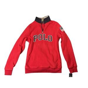 Polo Ralph Lauren USA Flag 1/4 Zip Pullover Red Knit Sweater Kids Size XL 18-20